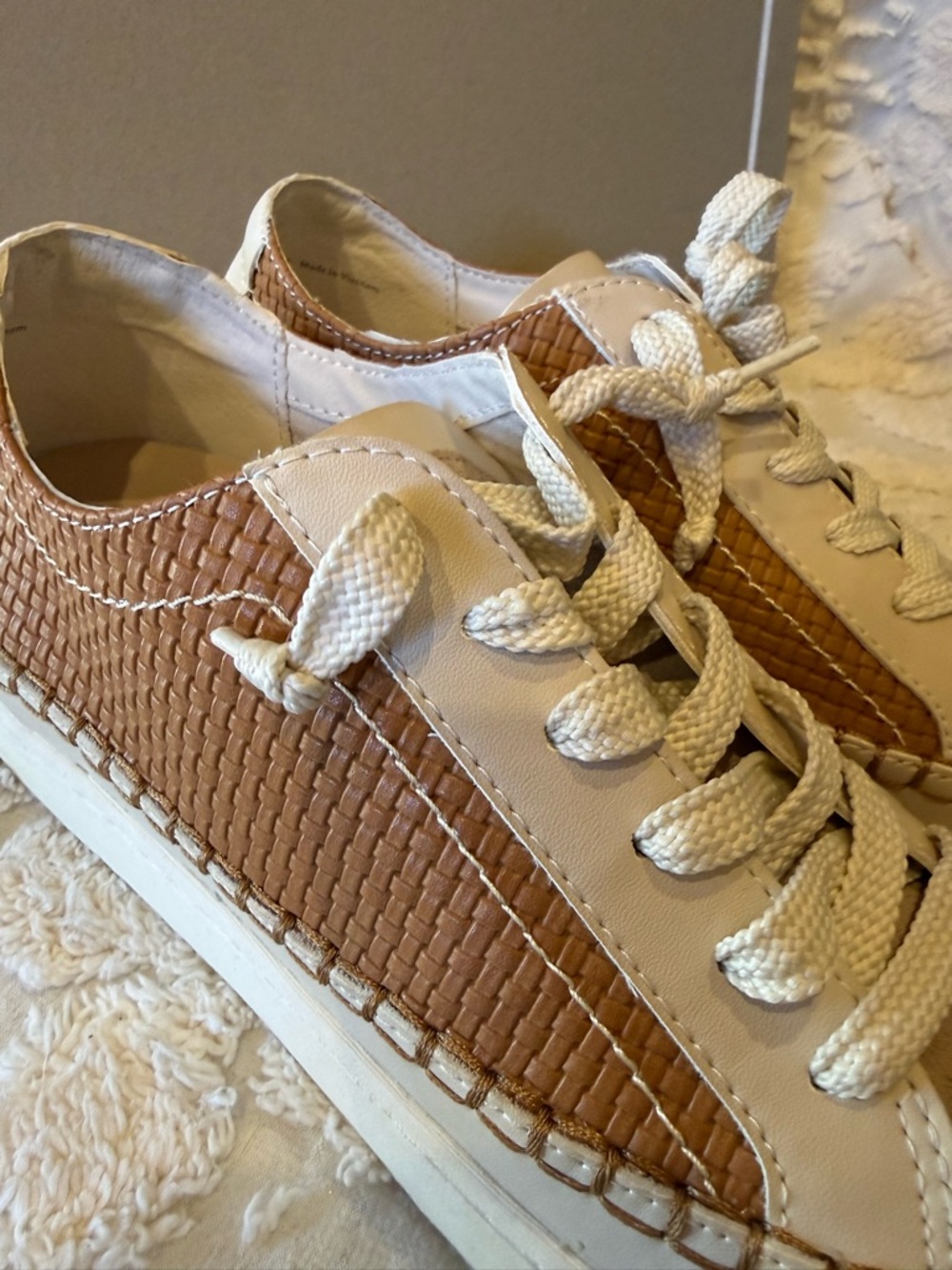 Dolce Vita Brown & Cream Woven Low-Top Sneakers #643 - Picture 5 of 6